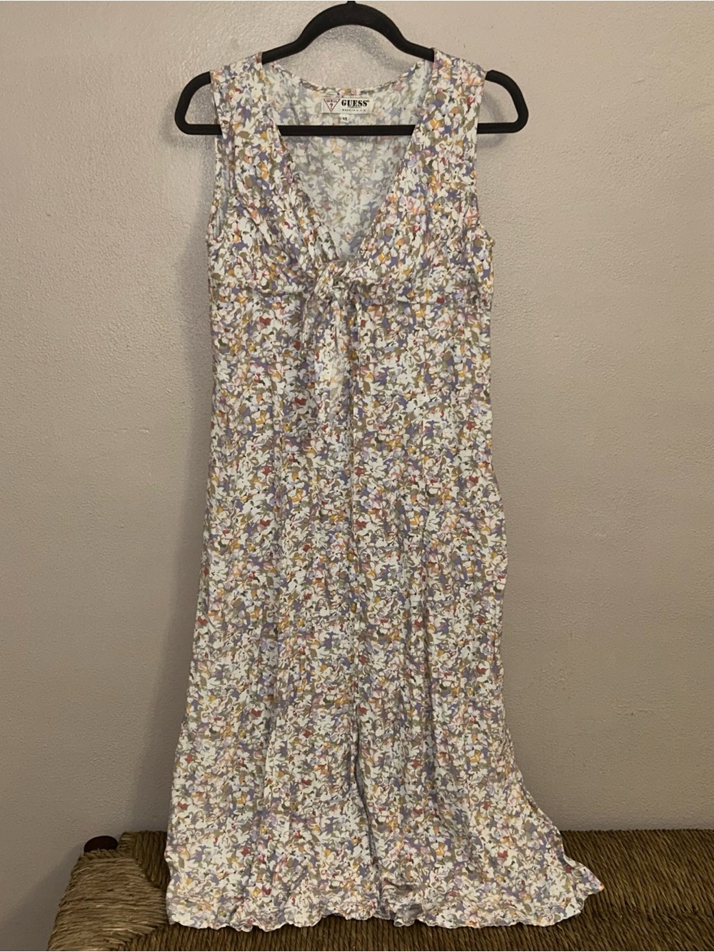 GUESS VTG Pastel Floral Sleeveless Tie-Front Maxi Dress